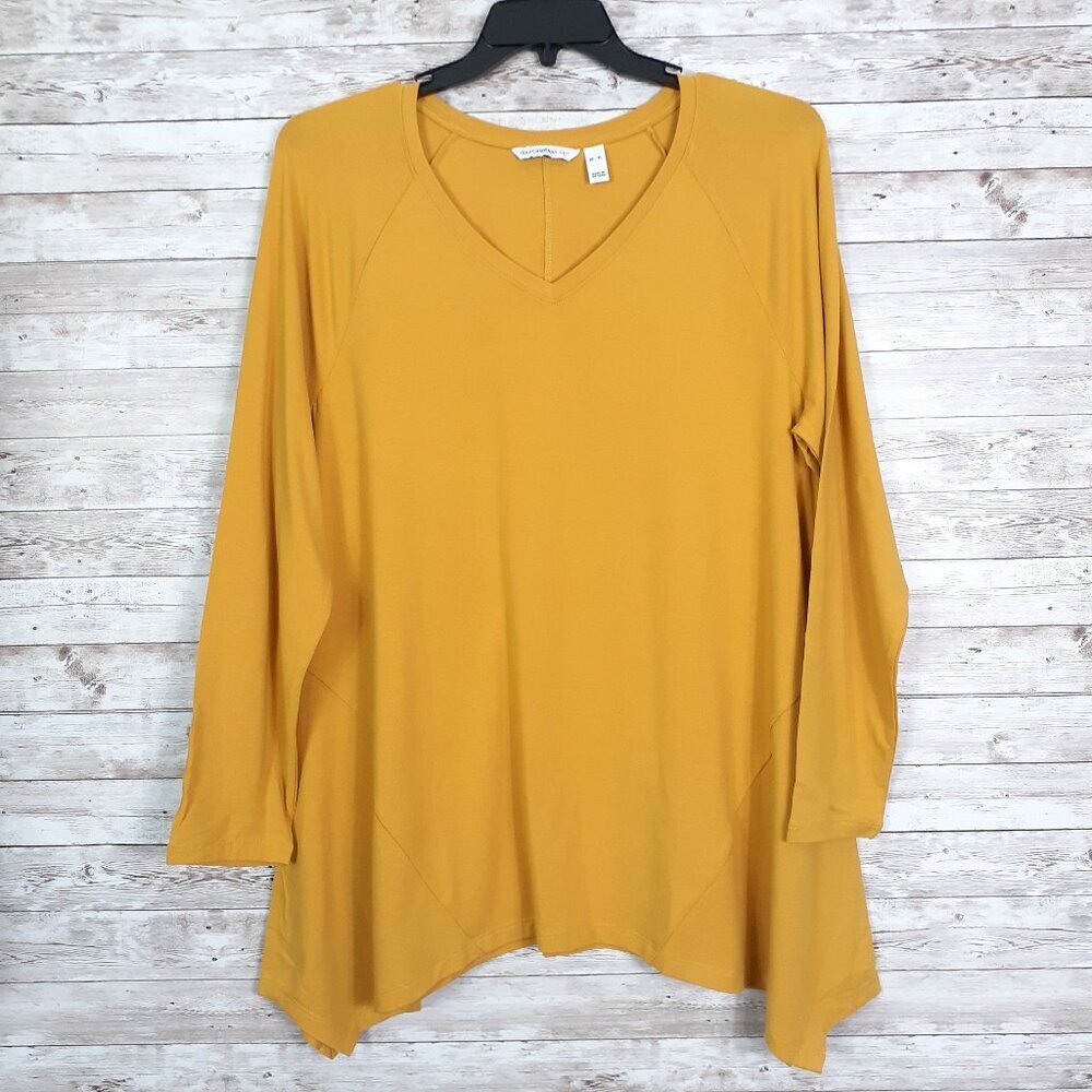 Isaac Mizrahi Womens Long Sleeve Top XL Draped Sides V-Neck NWOT Dijon 172